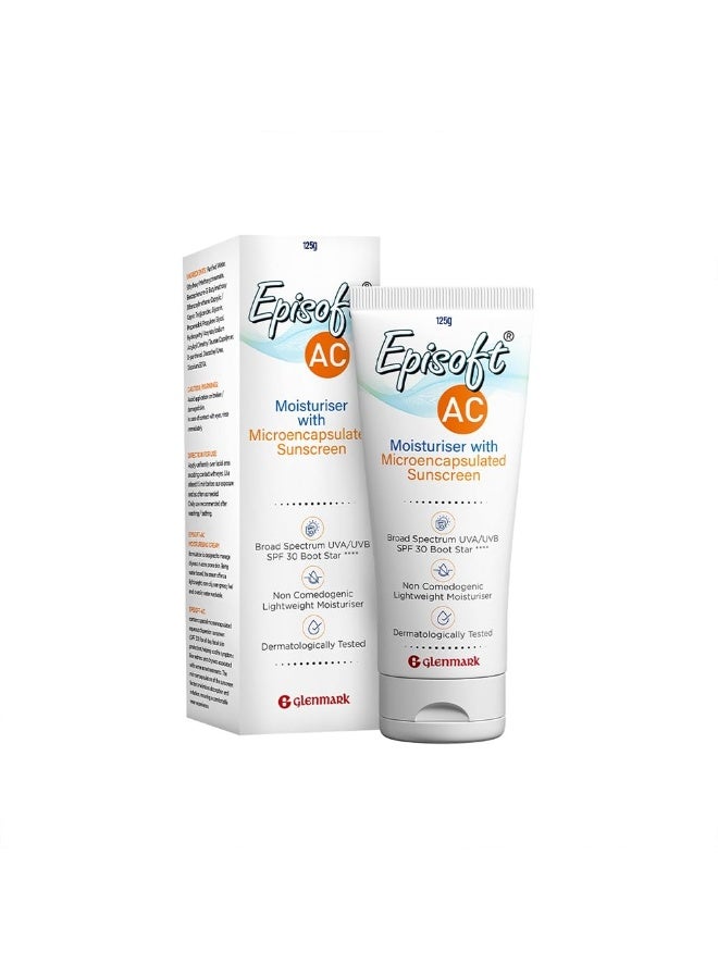 إيبيسوفت Episoft AC مرطب خفيف الوزن مع واقي شمسي بتقنية التغليف الدقيق (SPF 30) | آمن للبشرة المعرضة لحب الشباب | لجميع أنواع البشرة | خالٍ من البارابين والعطور | موصى به من قبل أطباء الجلدية | مناسب للرجال والنساء | 125 جم - Image 1