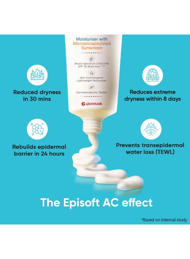 إيبيسوفت Episoft AC مرطب خفيف الوزن مع واقي شمسي بتقنية التغليف الدقيق (SPF 30) | آمن للبشرة المعرضة لحب الشباب | لجميع أنواع البشرة | خالٍ من البارابين والعطور | موصى به من قبل أطباء الجلدية | مناسب للرجال والنساء | 125 جم - Image 3