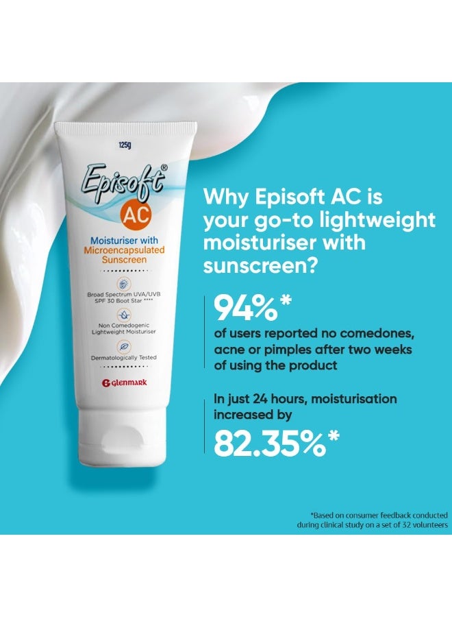 إيبيسوفت Episoft AC مرطب خفيف الوزن مع واقي شمسي بتقنية التغليف الدقيق (SPF 30) | آمن للبشرة المعرضة لحب الشباب | لجميع أنواع البشرة | خالٍ من البارابين والعطور | موصى به من قبل أطباء الجلدية | مناسب للرجال والنساء | 125 جم - Image 2