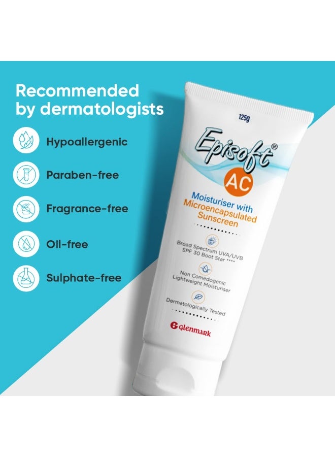 إيبيسوفت Episoft AC مرطب خفيف الوزن مع واقي شمسي بتقنية التغليف الدقيق (SPF 30) | آمن للبشرة المعرضة لحب الشباب | لجميع أنواع البشرة | خالٍ من البارابين والعطور | موصى به من قبل أطباء الجلدية | مناسب للرجال والنساء | 125 جم - Image 4