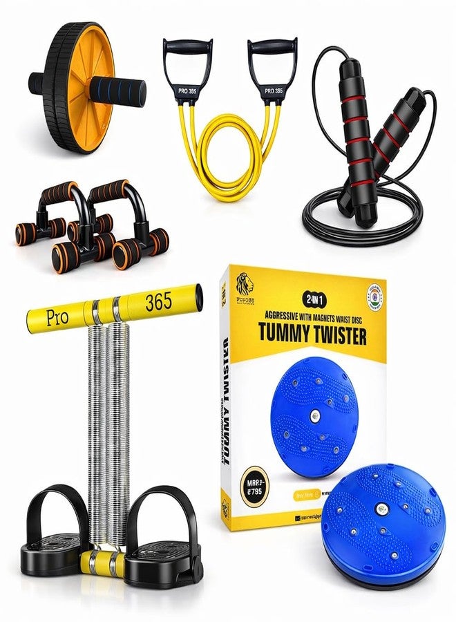 PRO365 Home Fitness Equipment Kit - 6-in-1 Workout Set with Ab Roller Wheel, Resistance Bands, Jump Rope, Push-Up Bars, Tummy Twister & Spring Chest Expander | Full Body Gym Combo for Men & Women - Image 1