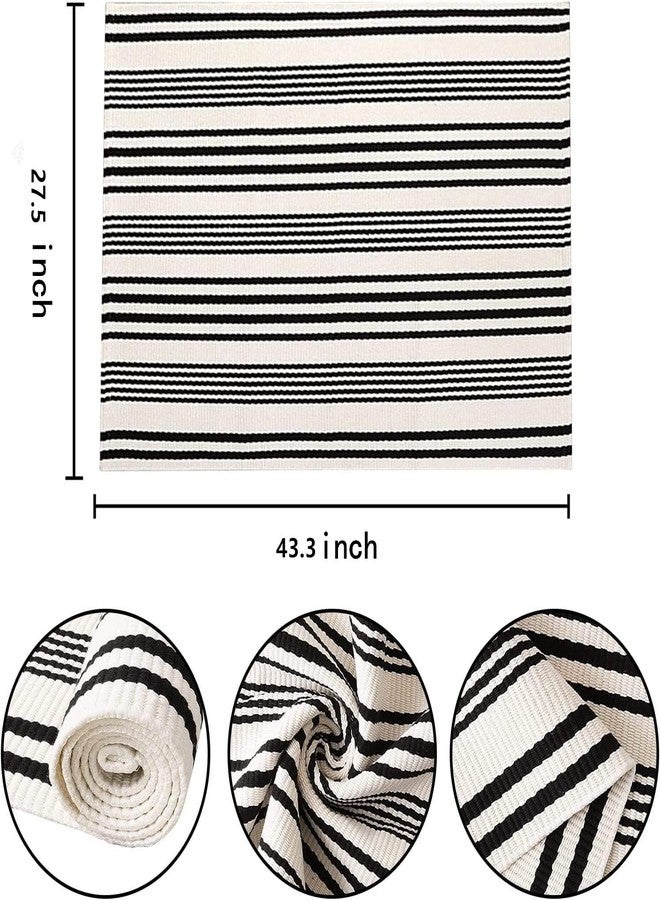 BUAGETUP Striped Doormat, 27.5 x 43.3 Inch, Striped Outdoor Rug, Hand Woven Cotton Doormat, Indoor/Outdoor, Black and White - Image 2