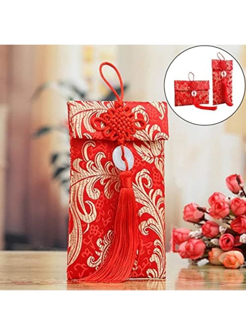 6PCS Chinese Element Silk Red Envelopes Chinese Red Money Pockets, Chinese Knot Jade Pendant Copper Coin, Gift Card Envelopes for New Year Birthday Party Festivals and Wedding (2 Styles) - Image 2