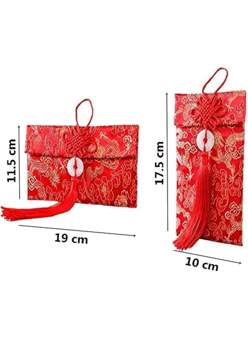 6PCS Chinese Element Silk Red Envelopes Chinese Red Money Pockets, Chinese Knot Jade Pendant Copper Coin, Gift Card Envelopes for New Year Birthday Party Festivals and Wedding (2 Styles) - Image 5