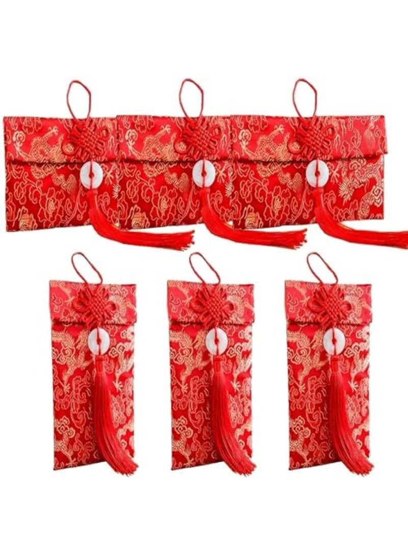 6PCS Chinese Element Silk Red Envelopes Chinese Red Money Pockets, Chinese Knot Jade Pendant Copper Coin, Gift Card Envelopes for New Year Birthday Party Festivals and Wedding (2 Styles) - Image 1