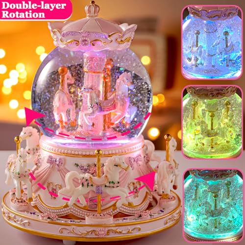 KISIVE You are My Sunshine Snow Globe Music Box Daughter Birthday Gifts for Women Girls Friend Sister Christmas Xmas Valentine Snow Globe Granddaughter Carousel Horse Music Box Gifts - Image 3