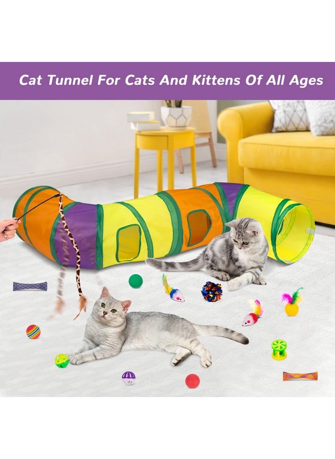 Retro Shaw - Cat Toys For Indoor Cats 33 Pack,Kitten Toy Interactive Cat Feather Toy,Collapsible Cat Tunnel Tube Tent,Cat Springs Bell Rainbow Ball Crinkle Toy Mice Toy Pompom Ball Kitty Chase Exercise - Image 1