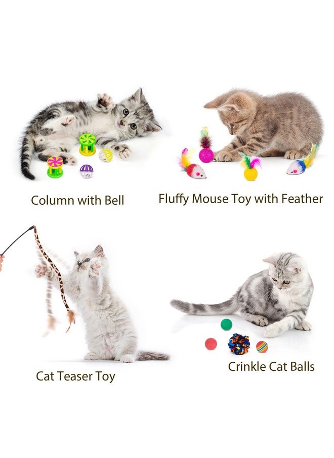 Retro Shaw - Cat Toys For Indoor Cats 33 Pack,Kitten Toy Interactive Cat Feather Toy,Collapsible Cat Tunnel Tube Tent,Cat Springs Bell Rainbow Ball Crinkle Toy Mice Toy Pompom Ball Kitty Chase Exercise - Image 1