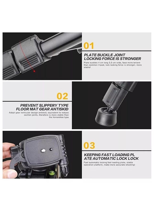 Jmary 2234 Professional Aluminium Alloy Tripod Stand with 3-Way Swivel Pan Head – Lightweight, Durable Camera Tripod for DSLR & Mirrorless Cameras – Adjustable Height, Quick-Release Plate, Non-Slip Rubber Feet – Ideal for Photography, Videography & Outdoor Use  - Image 5