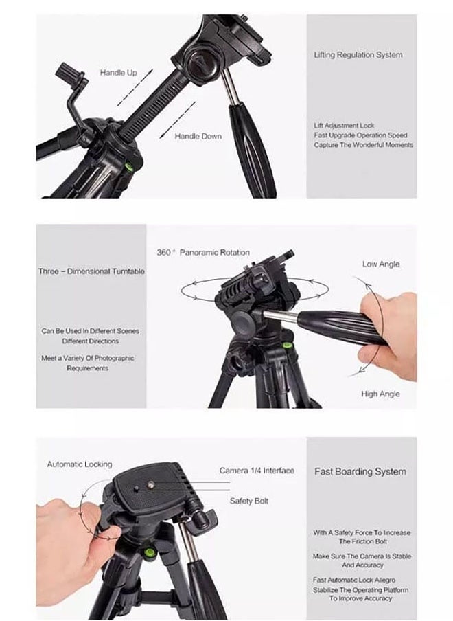Jmary 2234 Professional Aluminium Alloy Tripod Stand with 3-Way Swivel Pan Head – Lightweight, Durable Camera Tripod for DSLR & Mirrorless Cameras – Adjustable Height, Quick-Release Plate, Non-Slip Rubber Feet – Ideal for Photography, Videography & Outdoor Use  - Image 4
