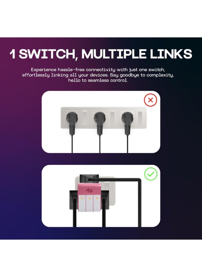 rts - rts Universal Conversion Multiplug travel adapter with Individual Switch with Spike Buster Fuse Protected | multiplug three pin plug socket |3 PIN 3 Way Plug for Home, Office and Industrial Uses Orange - Image 1