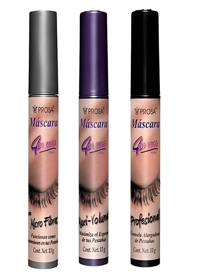 Prsa Mascara Set of 3 Piece Bundle Set (Microfibras + Profesional + MaxiVolumen) - Waterproof Makeup - Alargadora + Volumen + Efecto Extensiones - Image 1