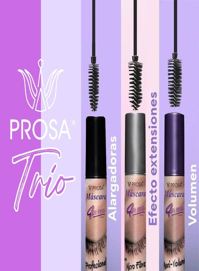 Prsa Mascara Set of 3 Piece Bundle Set (Microfibras + Profesional + MaxiVolumen) - Waterproof Makeup - Alargadora + Volumen + Efecto Extensiones - Image 2