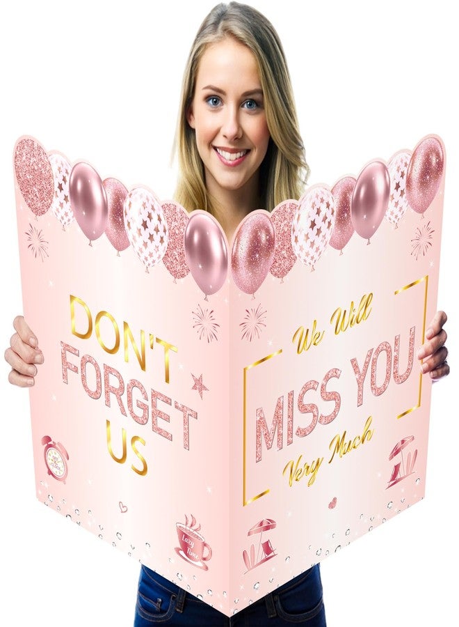 WNINK We Will Miss You Jumbo Retirement Greeting Card 22 x 14 Inch, Rose Gold Large Farewell Greeting Card with Envelope for Girl Women Going Away Party Decorations - Image 1