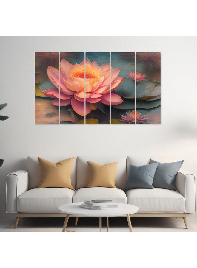 DEKORSTATION DEKORSTATION Pink Lotus Flower Leaves Wall Painting for Home,Wall Decorative Painting Multiple Frames Wall Paintings | Set of -5 Big Size | dspnl525  - Image 3