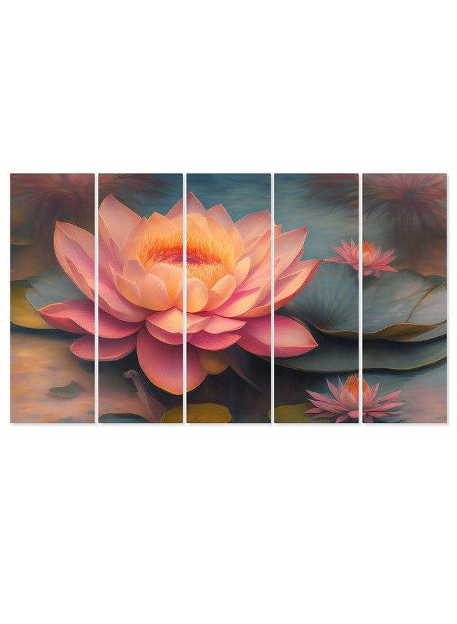 DEKORSTATION DEKORSTATION Pink Lotus Flower Leaves Wall Painting for Home,Wall Decorative Painting Multiple Frames Wall Paintings | Set of -5 Big Size | dspnl525  - Image 2