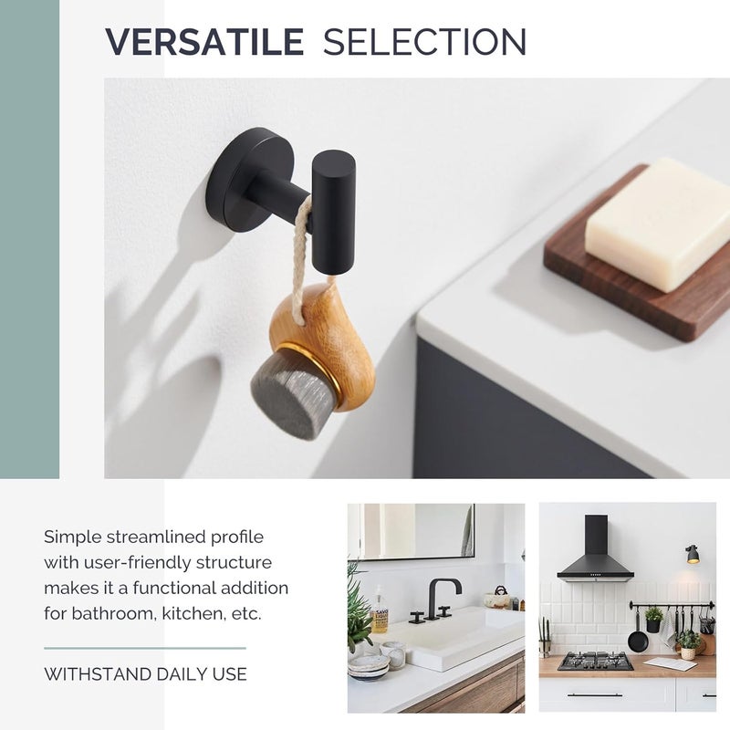 Angle Simple Towel Hook for Bathroom, Stainless Steel Robe Coat Hook for Wall, Hand Towel Hanger, Matte Black - Image 3