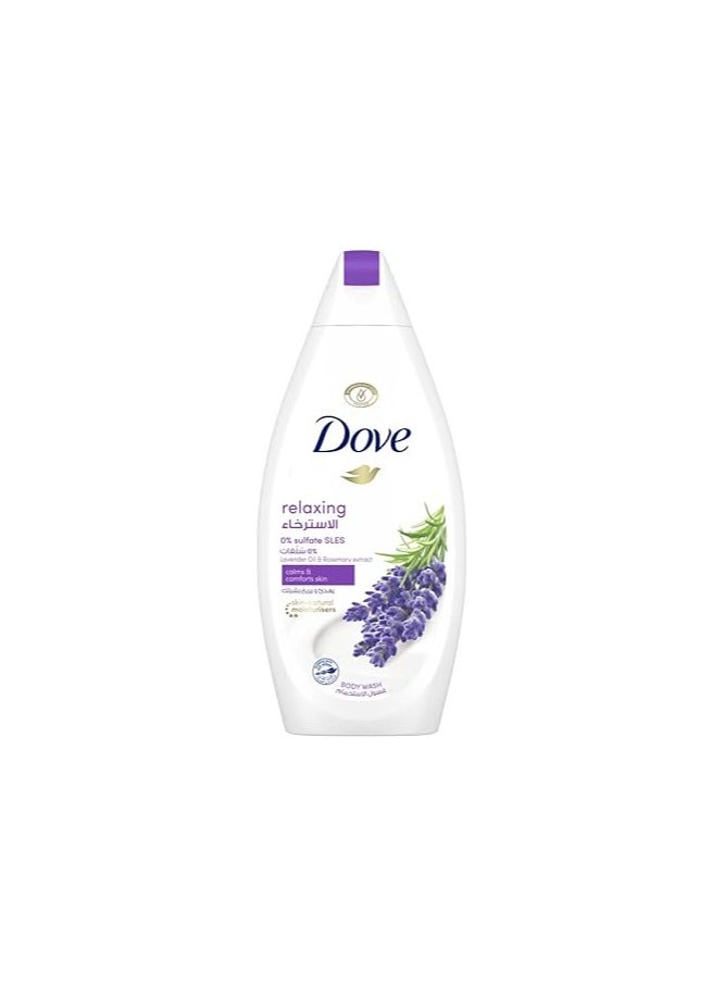 Dove غسول جسم مريح بتقنية رينيو بليند، زيت اللافندر ومستخلص إكليل الجبل، مع ¼ كريم مرطب، 500 مل