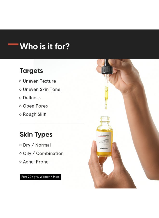 MINIMALIST - Face Peeling Solution for Glowing Skin, Smooth Texture And Pore Cleansing with 25% AHA + 2% BHA + 5% PHA for Exfoliation - Image 1