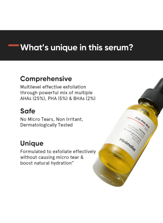 MINIMALIST - Face Peeling Solution for Glowing Skin, Smooth Texture And Pore Cleansing with 25% AHA + 2% BHA + 5% PHA for Exfoliation - Image 1