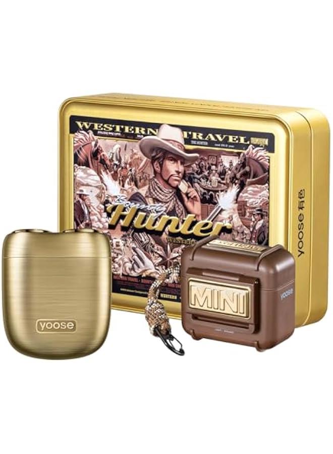 يوز مجموعة هدايا ماكينة حلاقة صغيرة باونتي هانتر من يوس، ماكينة حلاقة محمولة من خليط معدني، ماكينة حلاقة لاسلكية قابلة لاعادة الشحن بمنفذ USB-C للرجال، حلاقة جافة، مقاومة للماء IPX7، سهلة التنظيف، مؤشر - Image 1