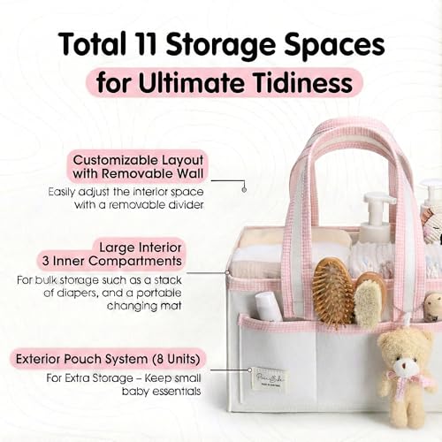 PeraBella Baby Diaper Caddy Organizer Baby Basket Shower Gift Caddy Portable Felt Changing Table Basket Nursery Storage Bin Newborn Boy and Girl Essentials for Registry Car Diaper Organizer - Image 3