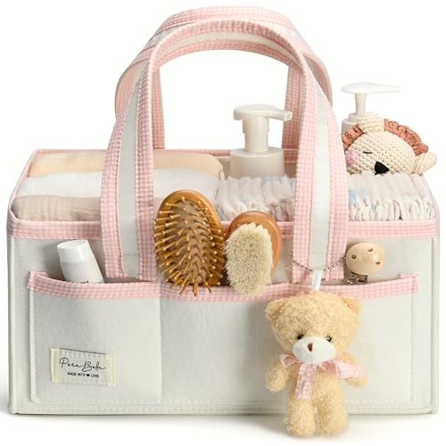 PeraBella Baby Diaper Caddy Organizer Baby Basket Shower Gift Caddy Portable Felt Changing Table Basket Nursery Storage Bin Newborn Boy and Girl Essentials for Registry Car Diaper Organizer - Image 1