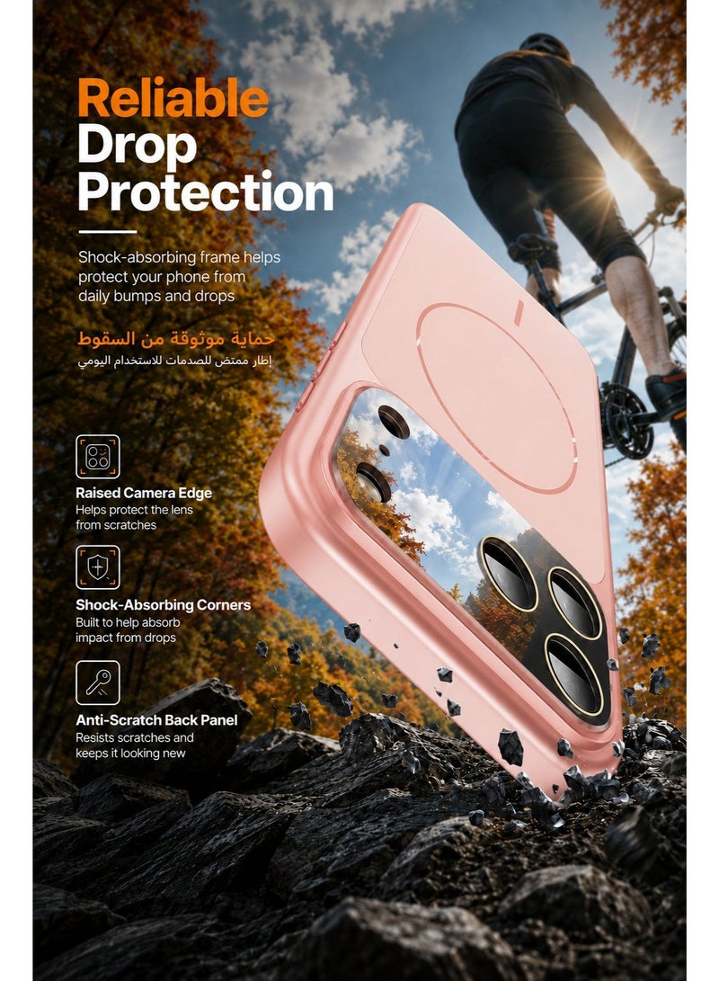 سوكاد كفر وردي مطفي بتصميم نافذة كبيرة مع MagSafe لهاتف iPhone 17 Pro Max، حماية كاملة للكاميرا، غطاء نحيف مقاوم لبصمات الأصابع مع أزرار معدنية - Image 4