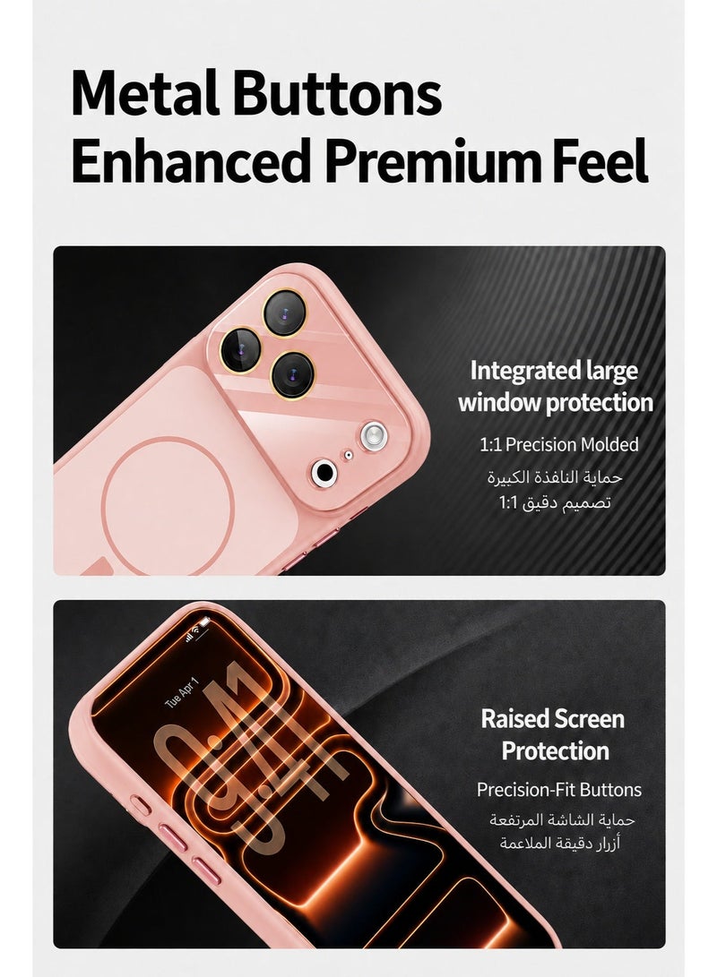 سوكاد كفر وردي مطفي بتصميم نافذة كبيرة مع MagSafe لهاتف iPhone 17 Pro Max، حماية كاملة للكاميرا، غطاء نحيف مقاوم لبصمات الأصابع مع أزرار معدنية - Image 3