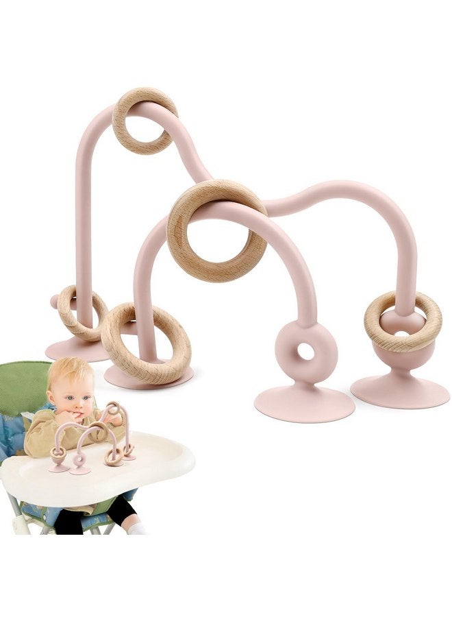 AiTuiTui Baby Sensory Teething Chew High Chair Suction Toys for Infant Toddlers 6 12 18 24 Months Gifts, Food Grade Silicone Teether with Oak Loop Montessori Educational Baby Bath Toy (Pink)  - Image 1
