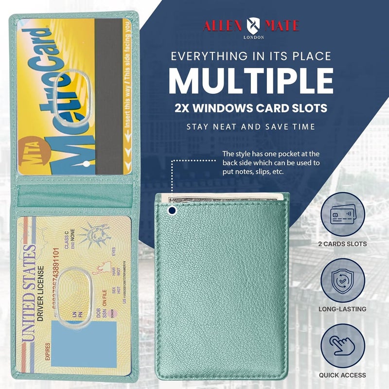ALLEN & MATE 100% LEATHER Travel Pass Card Holder/Driving License, Metro, Ventra, Smart Card, Minimalist Wallet Credit Card Holder (Lagoon Premium) - Image 4