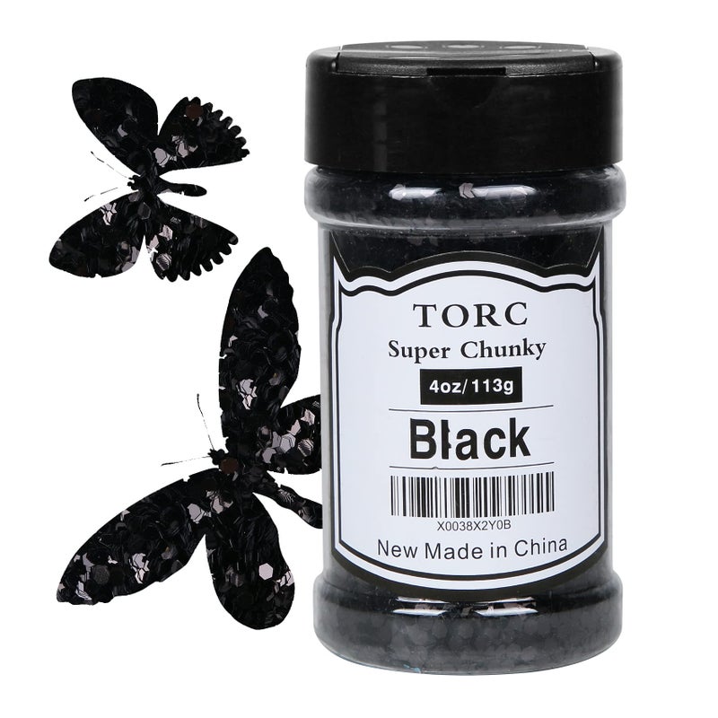 غليتر تورك الأسود السميك 4 أونصات للزينة الحرفية فنون الأظافر مستحضرات التجميل مهرجان المكياج 110 25 مم