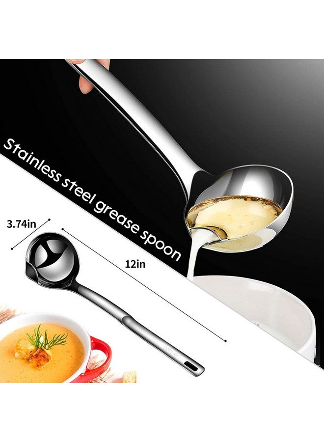 NILKANTH® Stainless Steel Oil Soup Separator Spoon with Long Handle - Cooking and Grease Filter for Home Kitchen Hot Pot Fat Skimmer (Silver) - Image 3