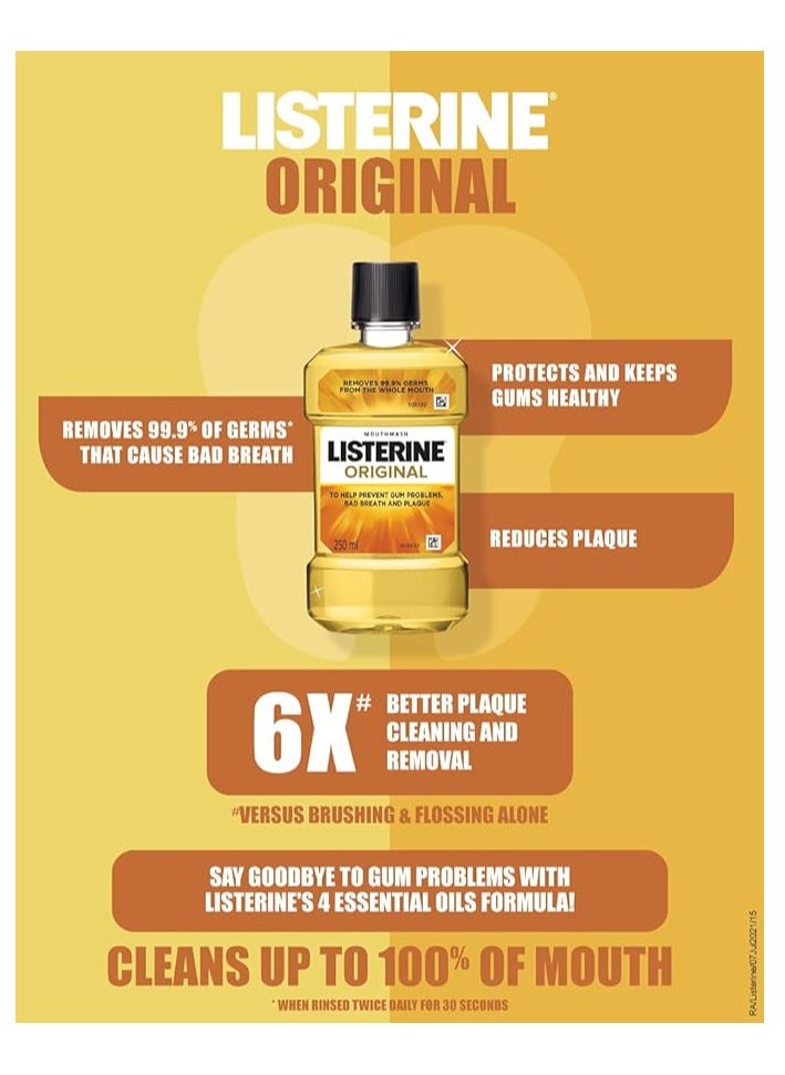Listerine Listerine Original Mouthwash Liquid, Removes 99.9% Germs, 500ml (Pack of 1)  - Image 3