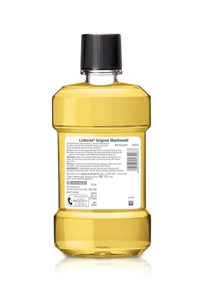 Listerine Listerine Original Mouthwash Liquid, Removes 99.9% Germs, 500ml (Pack of 1)  - Image 2