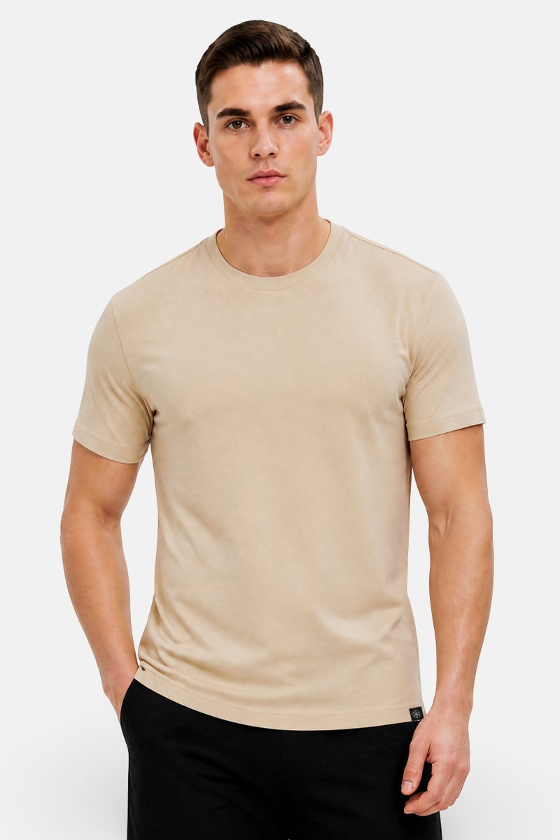 Gaiam Men Slim Fit Short Sleeve Training T-Shirt, Beige - Image 1