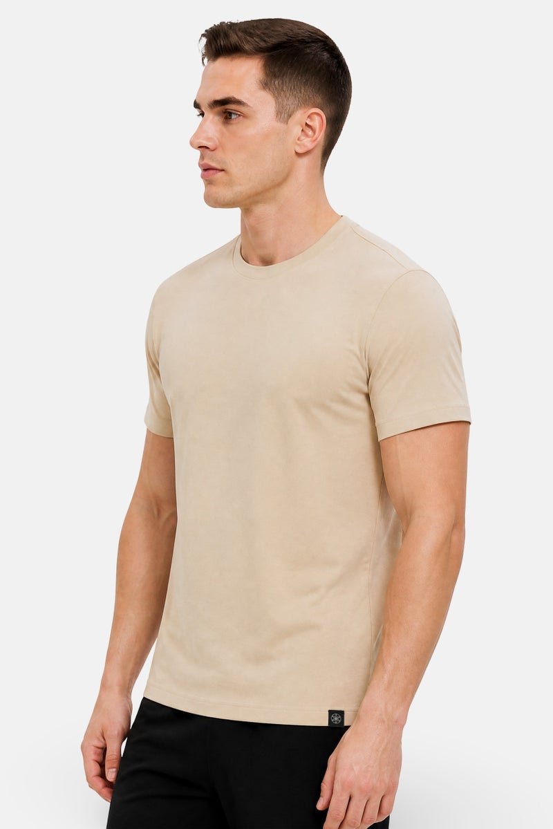 Gaiam Men Slim Fit Short Sleeve Training T-Shirt, Beige - Image 3