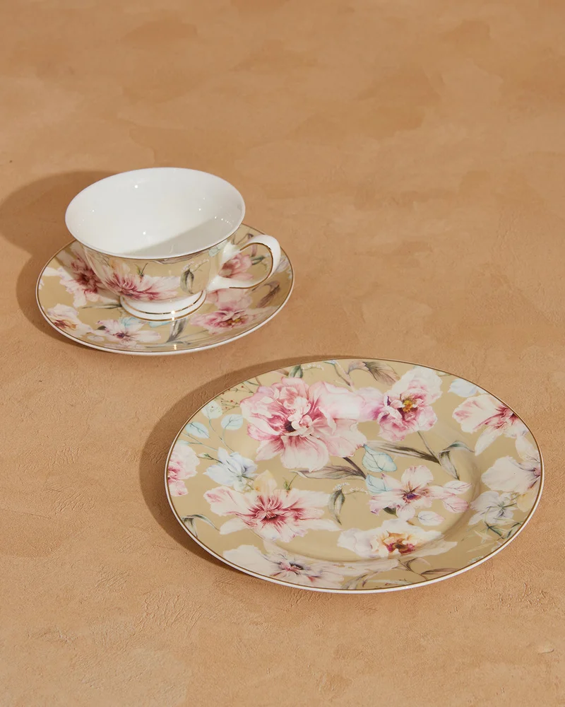 REDTAG Beige Floral Print Breakfast Set (3 Piece)