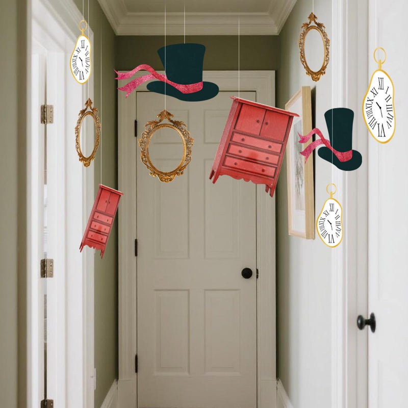 Soulchen 20 Pcs Wonderland Tea Party Decoration Hanging Wonderland Cabinet Mirror Hat Clock Garland Decoration Background for Birthday Baby Shower Party Supplies - Image 4