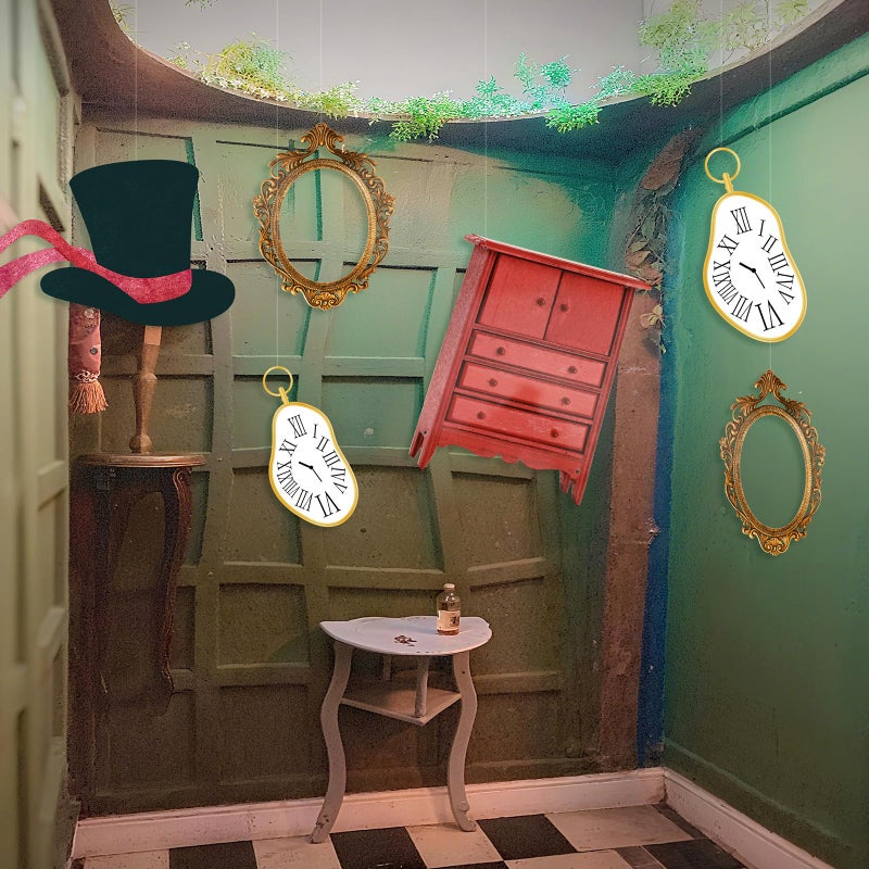 Soulchen 20 Pcs Wonderland Tea Party Decoration Hanging Wonderland Cabinet Mirror Hat Clock Garland Decoration Background for Birthday Baby Shower Party Supplies - Image 1