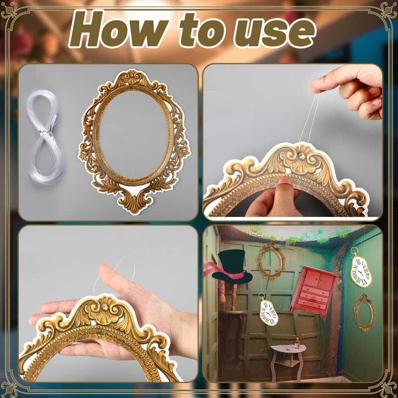 Soulchen 20 Pcs Wonderland Tea Party Decoration Hanging Wonderland Cabinet Mirror Hat Clock Garland Decoration Background for Birthday Baby Shower Party Supplies - Image 3