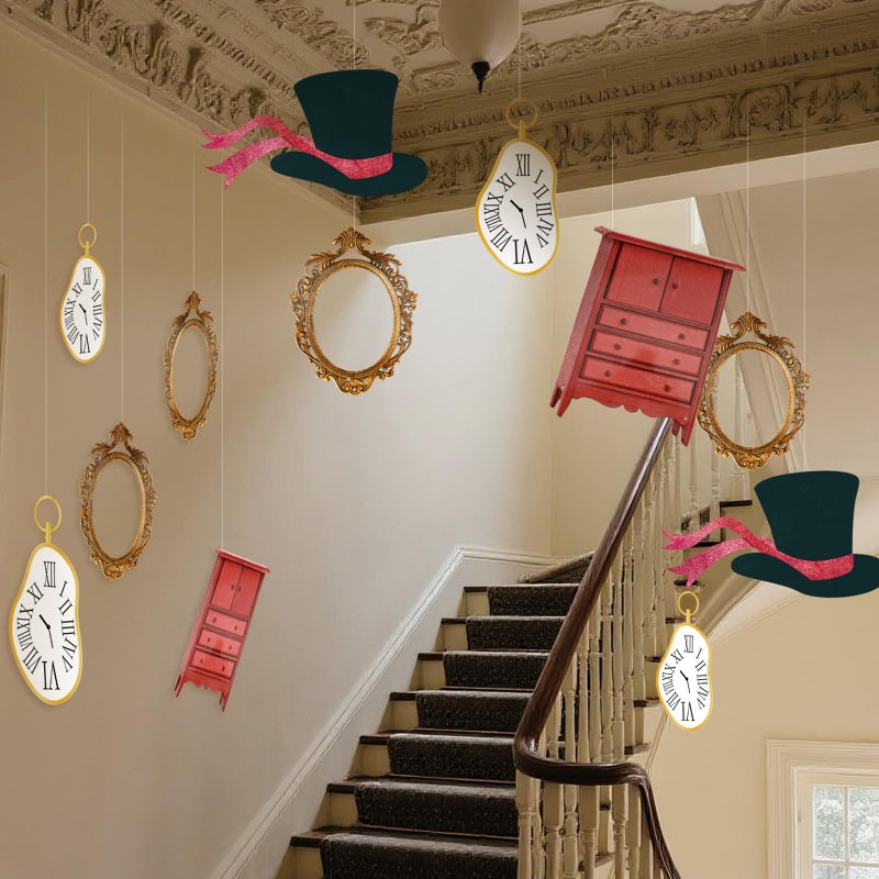 Soulchen 20 Pcs Wonderland Tea Party Decoration Hanging Wonderland Cabinet Mirror Hat Clock Garland Decoration Background for Birthday Baby Shower Party Supplies - Image 5