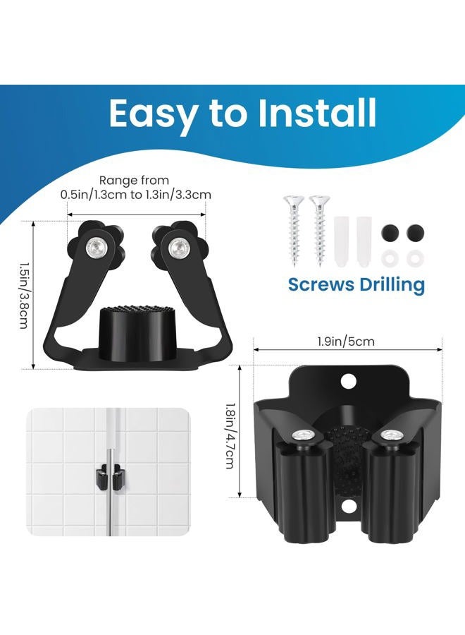 Yiows Broom Holder Wall Mount, 7PCS Broom Hanger Wall Mount, Stainless Steel Heavy Duty Mop Holder Wall Mount with Screws, Garden Outdoor Tool Organizer Rack Wall Mount (Black) - Image 2