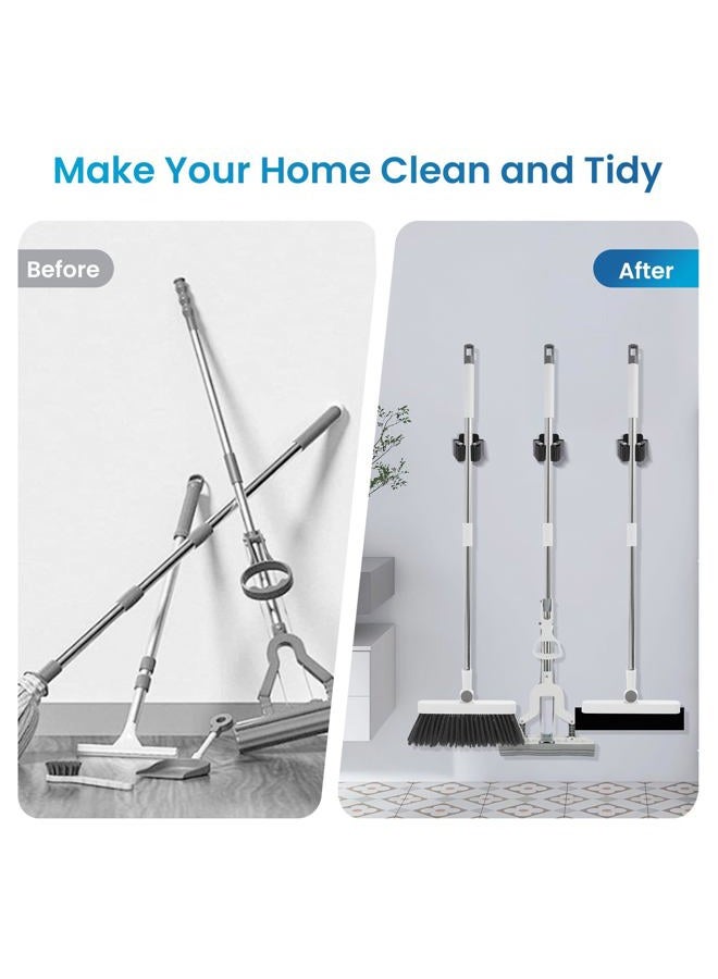 Yiows Broom Holder Wall Mount, 7PCS Broom Hanger Wall Mount, Stainless Steel Heavy Duty Mop Holder Wall Mount with Screws, Garden Outdoor Tool Organizer Rack Wall Mount (Black) - Image 4