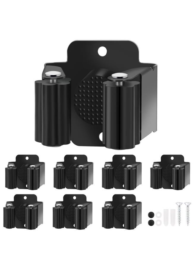 Yiows Broom Holder Wall Mount, 7PCS Broom Hanger Wall Mount, Stainless Steel Heavy Duty Mop Holder Wall Mount with Screws, Garden Outdoor Tool Organizer Rack Wall Mount (Black) - Image 1