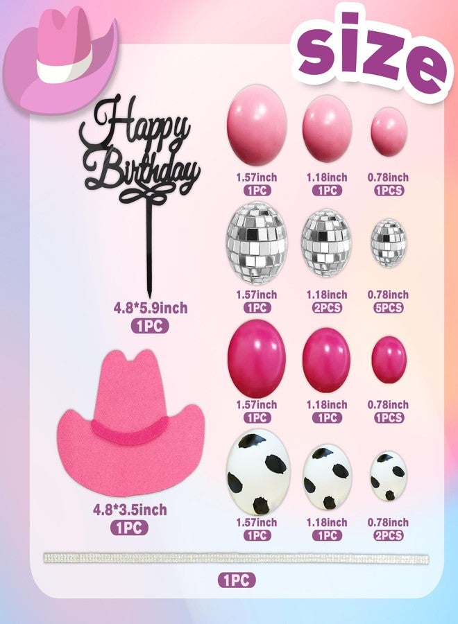 DRWATE Cowgirl Cake Topper Hot Pink Cake Decoration Shiny Cowgirl Hat Disco Balls for Western Theme Cowgirl Birthday Supplies (01) - Image 2