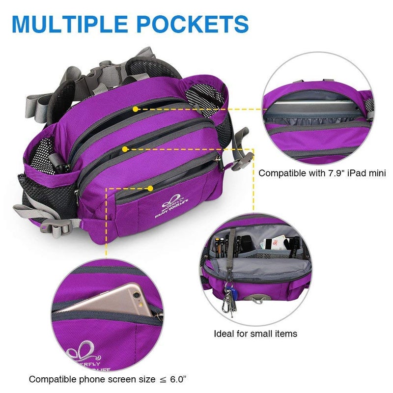 WATERFLY Fanny Pack Waist Bag: Fannie Pack 2 Water Bottle Holders Lumbar Belt Hiking Walking Running Jogging Camping Large Woman Man (Bottle Not Included) - Image 2