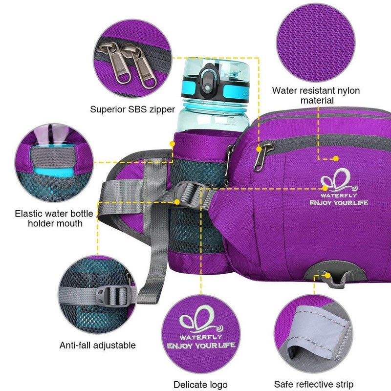 WATERFLY Fanny Pack Waist Bag: Fannie Pack 2 Water Bottle Holders Lumbar Belt Hiking Walking Running Jogging Camping Large Woman Man (Bottle Not Included) - Image 3