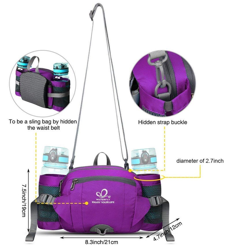 WATERFLY Fanny Pack Waist Bag: Fannie Pack 2 Water Bottle Holders Lumbar Belt Hiking Walking Running Jogging Camping Large Woman Man (Bottle Not Included) - Image 5