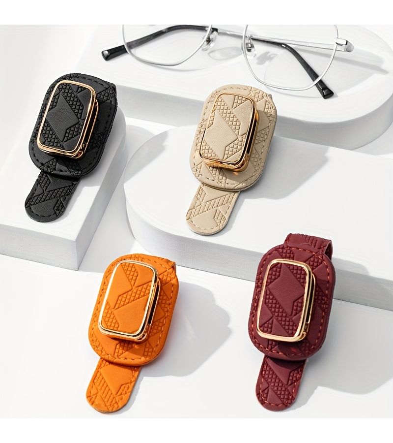 PU Leather Car Visor Glasses Clip Holder 1pc Orange - Image 4